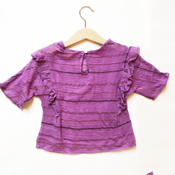 Ava Re-imagined Ruffle Blouse in Heather Metallic Stripe size 4