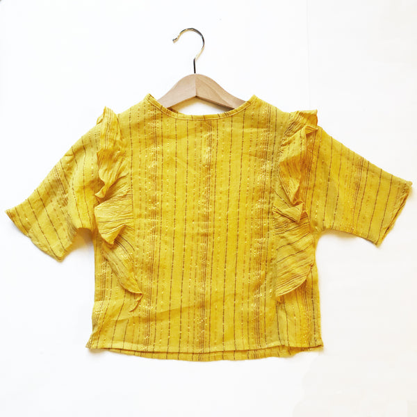 Ava Re-imagined Ruffle Blouse in Saffron Metallic Stripe