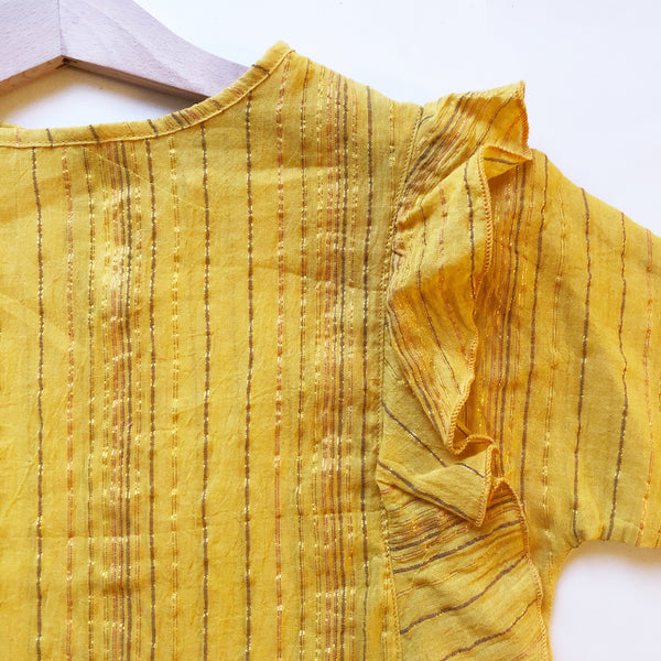 Ava Re-imagined Ruffle Blouse in Saffron Metallic Stripe