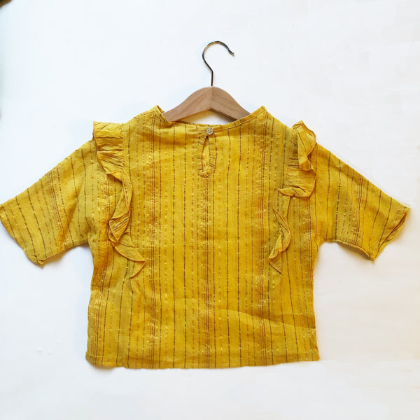 Ava Re-imagined Ruffle Blouse in Saffron Metallic Stripe