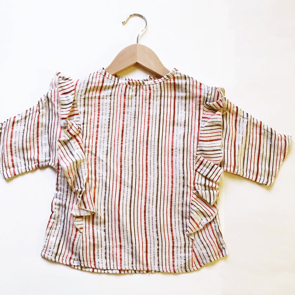 Ava Re-purposed Ruffle Blouse in Multi Metallic Stripe