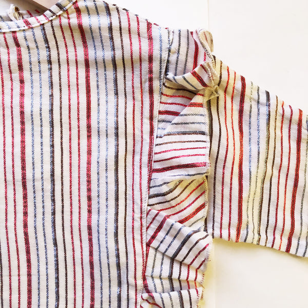 Ava Re-purposed Ruffle Blouse in Multi Metallic Stripe