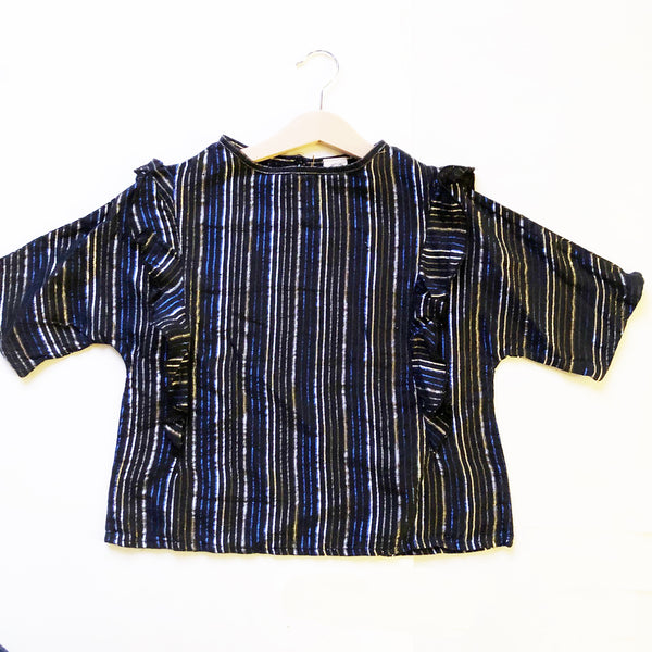 Ava Re-imagined Ruffle Blouse in Black Metallic Stripe