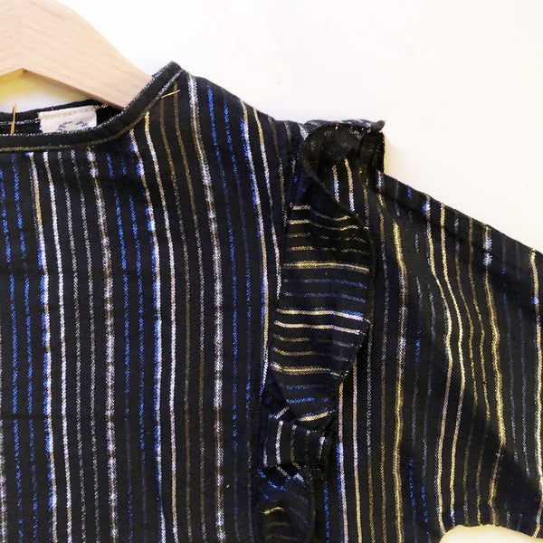 Ava Re-imagined Ruffle Blouse in Black Metallic Stripe