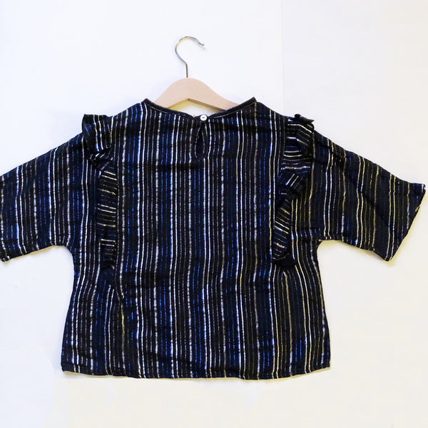Ava Re-imagined Ruffle Blouse in Black Metallic Stripe
