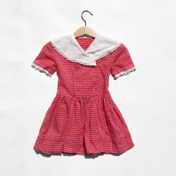 Red and White 40's Dress in pique dot fabric size 2-3