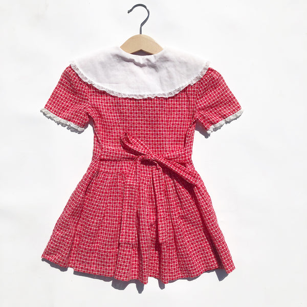 Red and White 40's Dress in pique dot fabric size 2-3