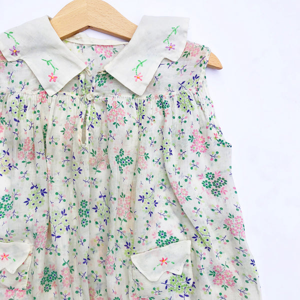 Pretty 40's Vintage Embroidered Print Dress Size 3-4