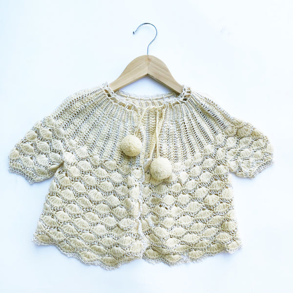Stunning Vintage Crochet cardigan with Pom Pom detail size 2-4