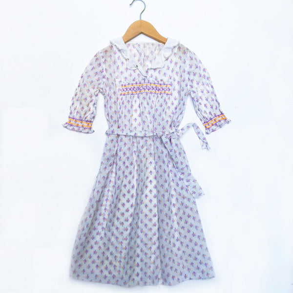 Pretty 30's Floral Smocked Vintage Dress Size 4-5