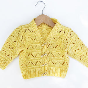 Hand knit Baby Yellow Cardigan 12-24 months