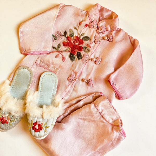 1940's Embroidered Pajamas with slippers size 12-18 months