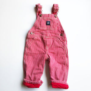 Osh Kosh Red and White Hickory Stripe Lined Overalls size 12 months