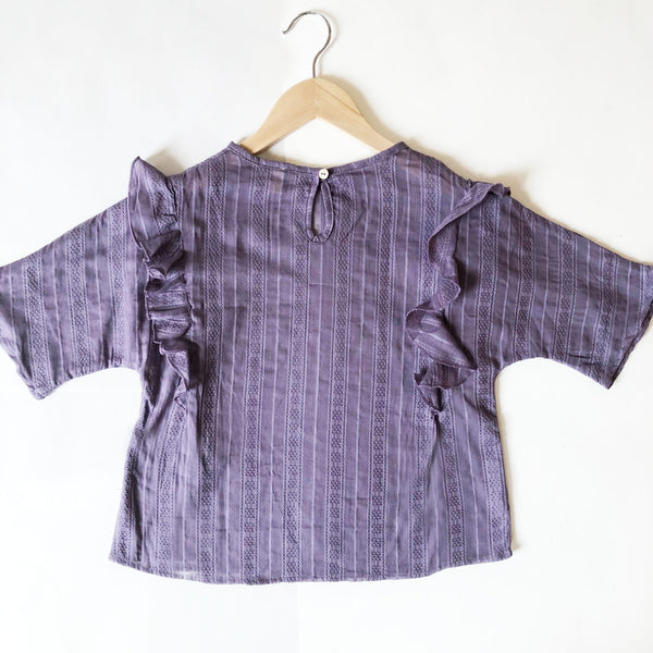 Ava Re-imagined Ruffle Blouse in plum size 8