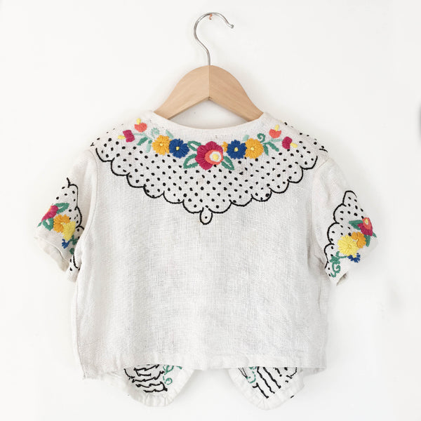 Hand-made embroidered linen top 4-6