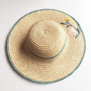 Embroidered raffia straw hat