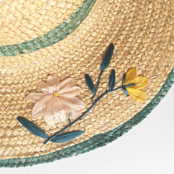 Embroidered raffia straw hat