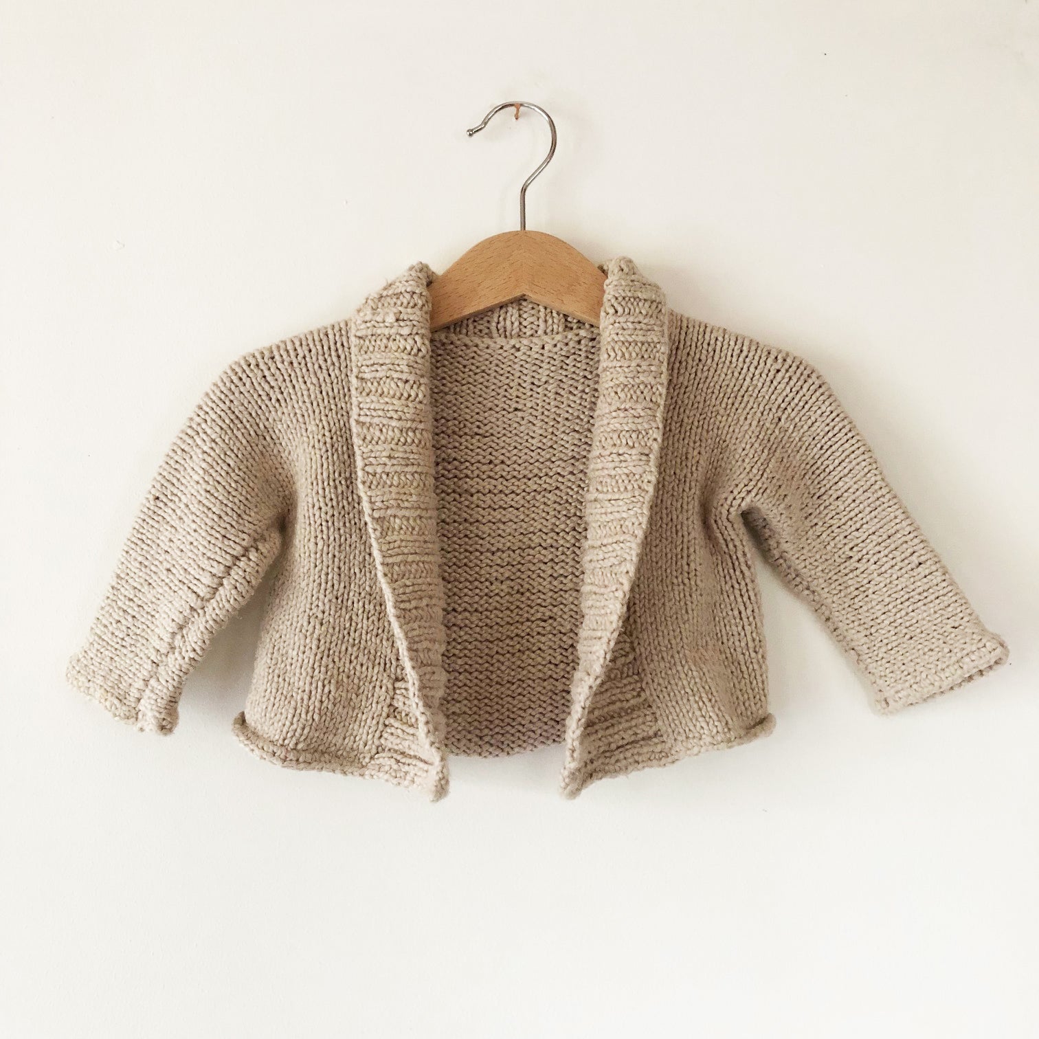 Baby Oatmeal Hand knit Cardigan size 3-6 months