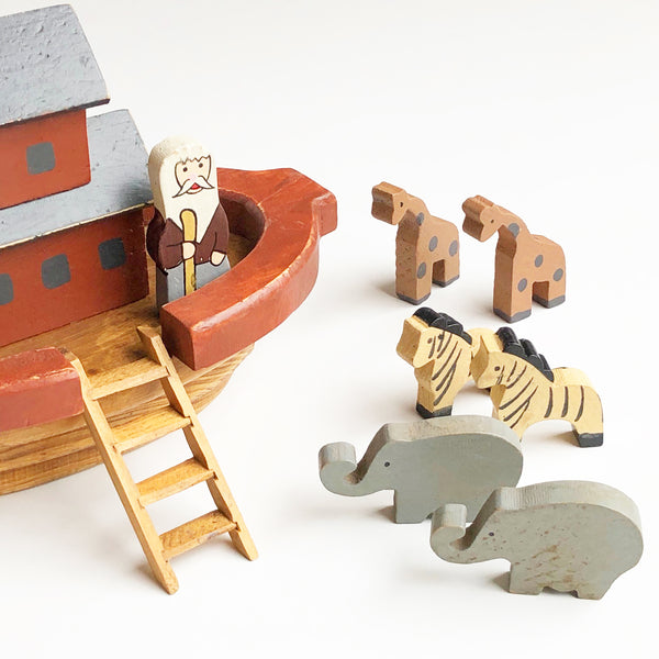 Vintage Wooden Noah's Ark with Animals