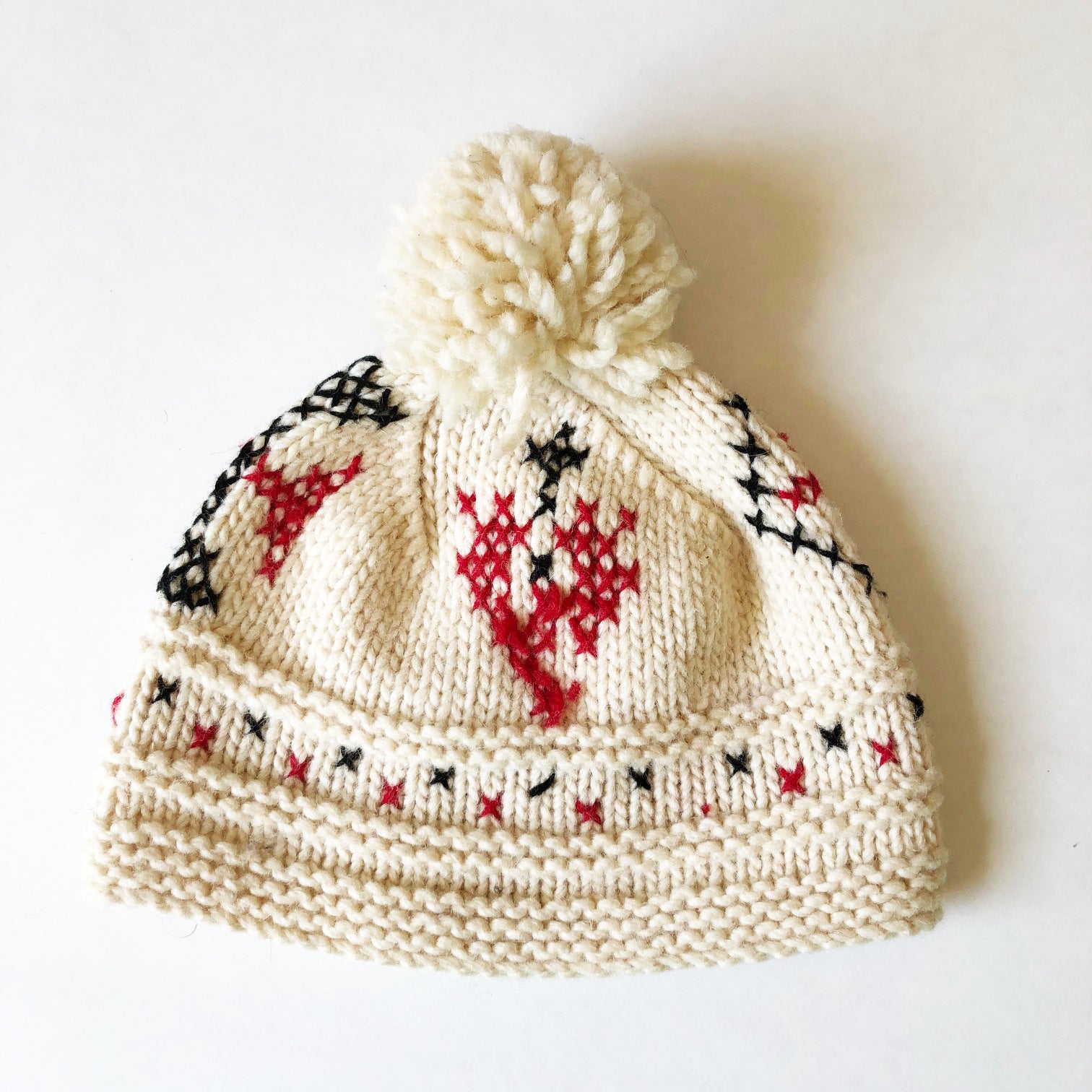 Hand knit Vintage Embroidered Hat size 12-24 months.