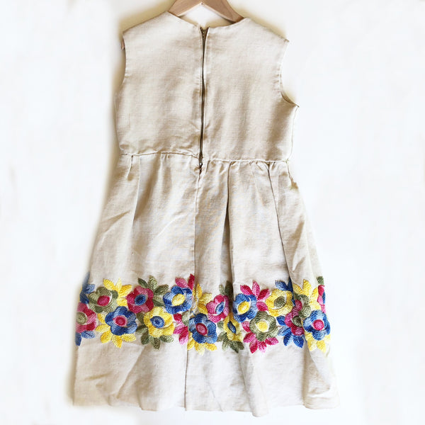 Hand Made Linen Dress with Embroidery size 5-6