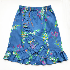 Sara Re-imagined Ruffle Skirt In Blue Vine print