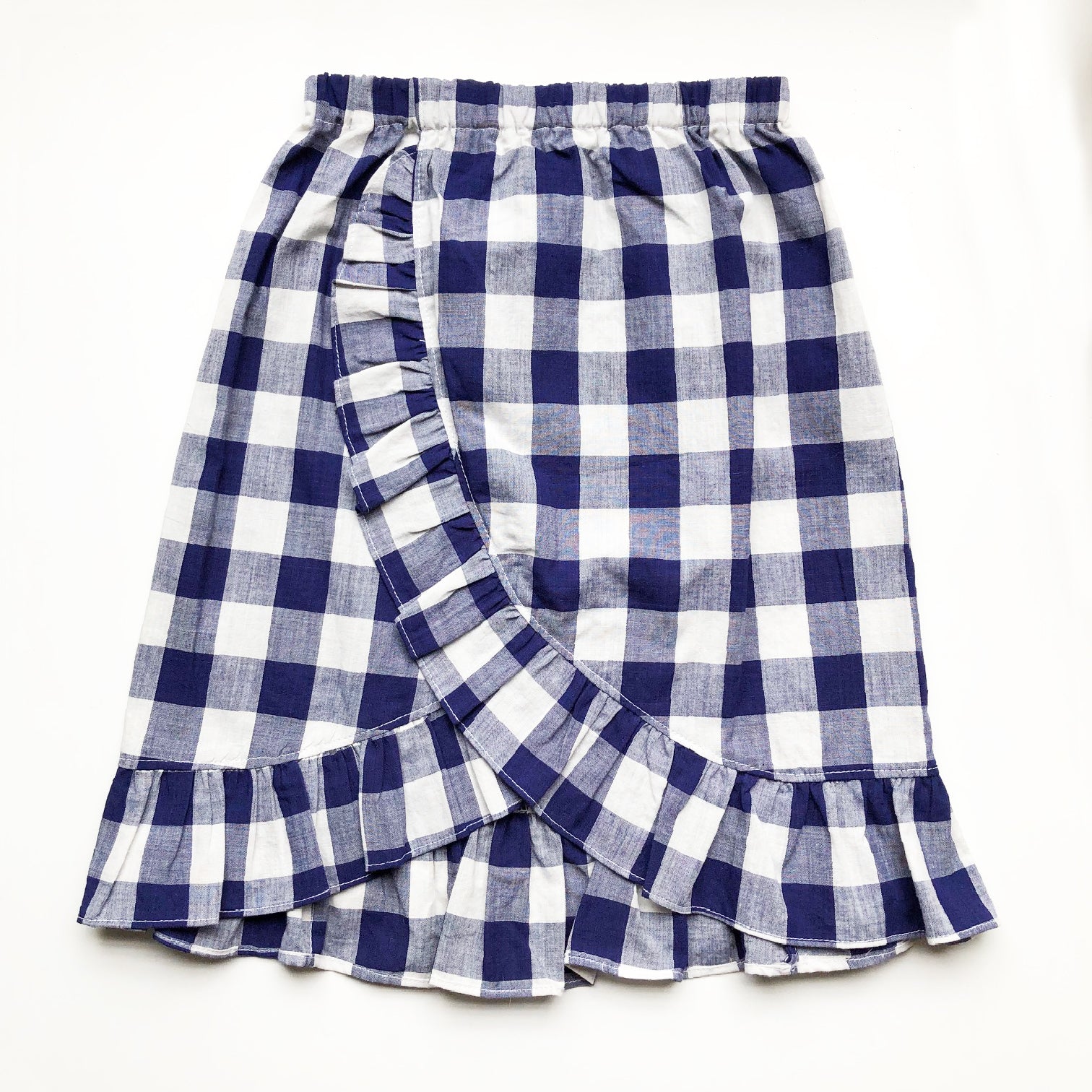 Sara Re-purposed Ruffle Skirt In Blue Gingham size 6