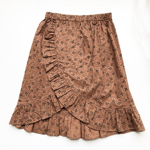 Sara Re-imagined Ruffle Skirt In Brown Calico print size 6