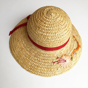 Vintage Straw Hat with Raffia Embroidery