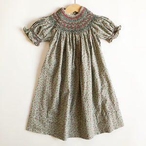 Sage Ditsy Smocked Vintage Dress size 2-3