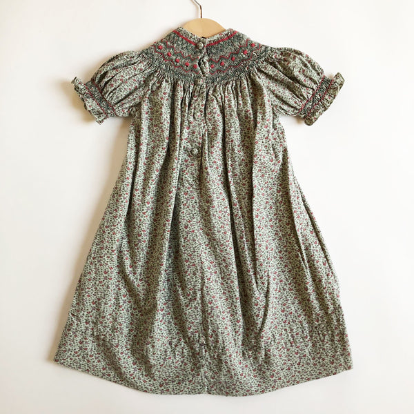 Sage Ditsy Smocked Vintage Dress size 2-3